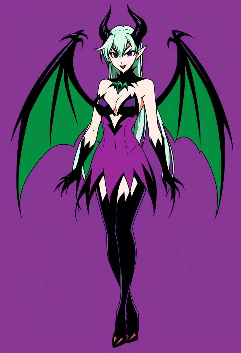 empty background, manga morrigan aensland, view: full body