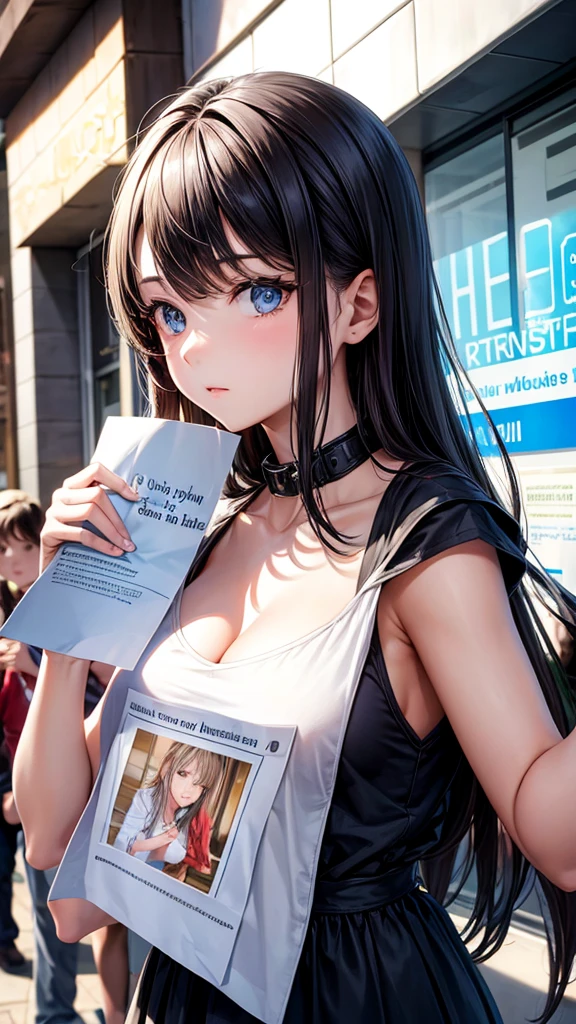 Beautiful girl holding a blank poster