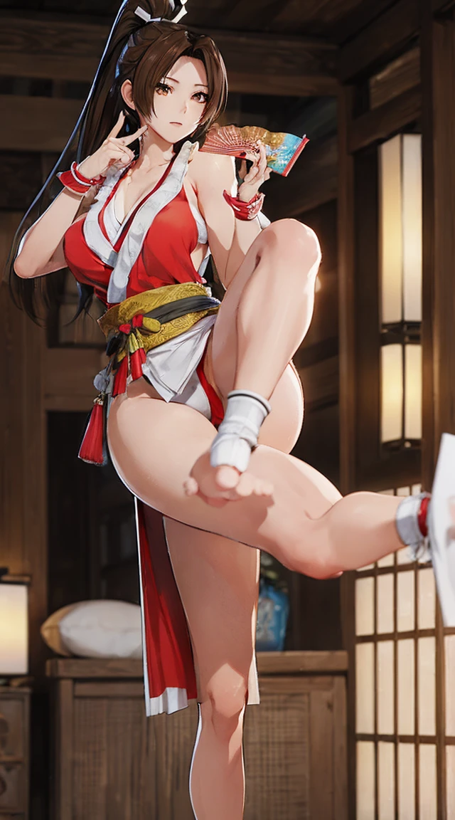 ((High Kick:1.6))、((attack posture:1.4))、((8K)), ((32k)), ((Highest quality)), ((masterpiece)), ((超High resolution)), ((Tmasterpiece)), (((head shot:1.6)))、((8K)), ((32k)), ((Highest quality)), ((masterpiece)), ((超High resolution)), Fine skin、女性1 person、Pink sexy dress、((Mai Shiranui:1.2)), Expose your shoulders、Brown Hair, Brown eyes, Long and high ponytail, hair band,  1 person、Age 25, Japanese Mature, beautiful指, beautiful長い脚, beautiful体, beautiful鼻, beautifulキャラクターデザイン, Perfect Eyes, Perfect Face, jewelry, hair ornaments, king of fighters,((A large handheld fan:1.6))、
(Tabletop, Highest qualityの, Highest quality, beautifully、beautiful: 1.2), Very detailed, More detailed,適切な体のProfessionalポーション,Tabletop,Ultra-high quality output images,High resolution,Intricate details,Very delicate and beautiful hair,Realistic photos,dream-like,Professionalの照明,Realistic Shadows,Focus Only,
(Big Breasts:1.2,) , フローティングスカートFine skinの質感, High quality fabric, High quality metallic texture、((Beautiful and dense face))、RAW Photos、Professional, Ultra-fine painting, ((alone)), beautiful胸、Highest quality, Very detailed, Very detailed詳細, Finer details, so beautiful,(Five Fingers, Four fingers and thumb),Concept Art, Anime fantasy artwork, Detailed fantasy art,8KHigh resolution, Detailed Art, 8 Slim legs, Defined, Defined fingers