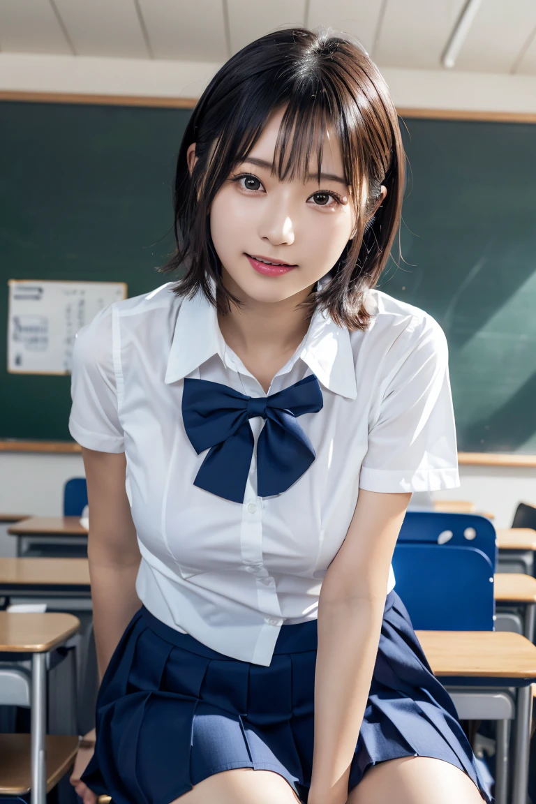 Tabletop, Highest quality, Japanese Girls,One Girl, 8K, RAW Photos, Highest quality, Tabletop, んdebtdebt:1.2, Highly detailed RAW color photos, Professional photos, (Realistic, Realistic:1.37), (Highly detailed skins:1.2), Ultra-high resolution, (Lenz 50mm), (debt/1.2),Exquisitely drawn eyes,Gazing at the audience,
Breaking up with a girl (Many elderly people:1.4), Beautiful Face, cute,(smile:1.05),(20-year-old, Big Breasts, Wide Hips,Straight hair, (short hair), iris, white and fine-grained skin,Small Mouth, high cheekbones (meaning), Sexy pose,(Leaning forward:1.3),(The to the debtW:1.1),White panties、Korean Idol、Nogizaka idol、Burning idol pose、Adult、、(Tabletop, Highest quality:1.3), (Ultra-fine 8K CG:1.2), (超Realisticな:1.35), (Realistic:1.45), (Realistic:1.4), Cowboy Shot,
Beautiful Japanese Women, 22 years old, Supermodel, Japanese Idols, __performance__, Big Breasts, (Sitting at a desk:1.1), (school uniform:1.4), (Spread your legs:1.2),
(School classroom background:1.1),
