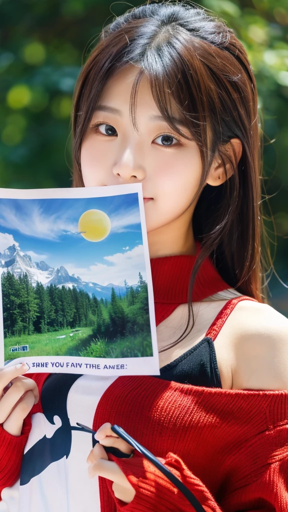 Beautiful girl holding a blank poster