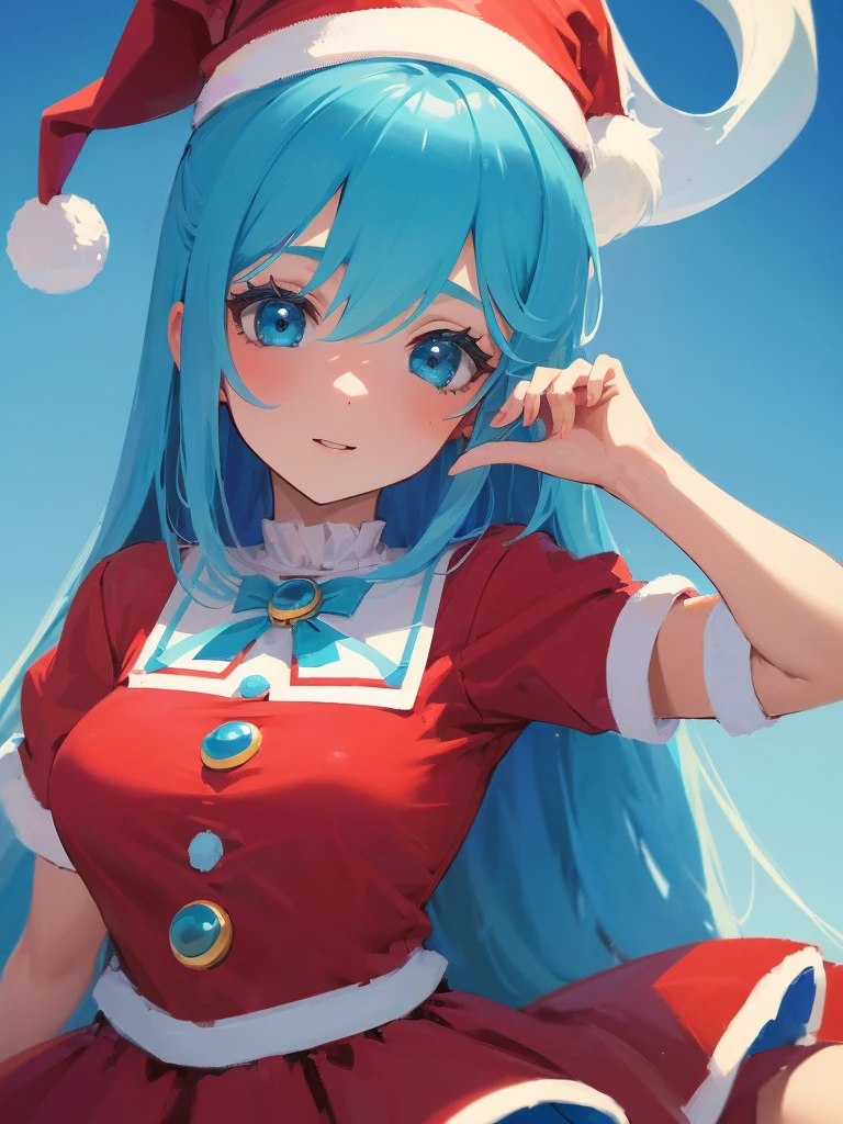 ((top quality)), ((masterpiece)), (Santa Detailed Mini Skirt), red Санта dress, Санта hat,perfect face, 1 girl, Aqua Konosuba