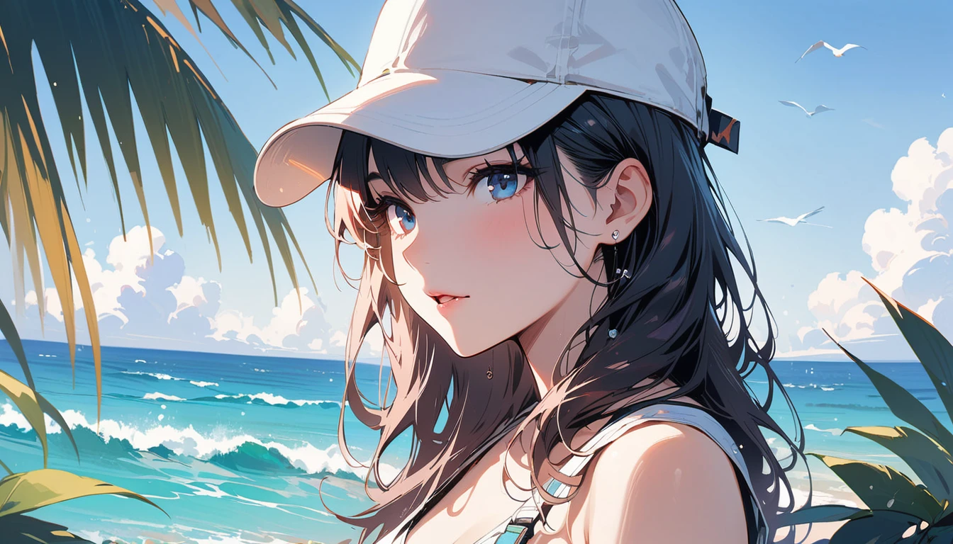 (masterpiece, Highest quality:1.2), 1 Girl, alone,Eyes open,I have a book,Tropical atmosphere,Ocean