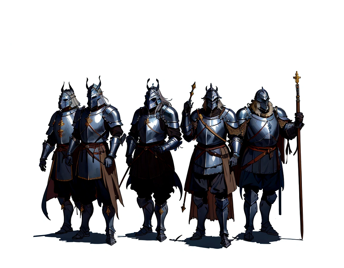 a group of men in medieval armor standing next to each other, medieval concept art, guards intricate, guards, heavily armoured, heavily armored, imperial military, by Ludwik Konarzewski, soldiers, by Artur Tarnowski, heavy cavalry, by Viktor de Jeney, by Tadeusz Pruszkówski, several soldiers, generic city guards