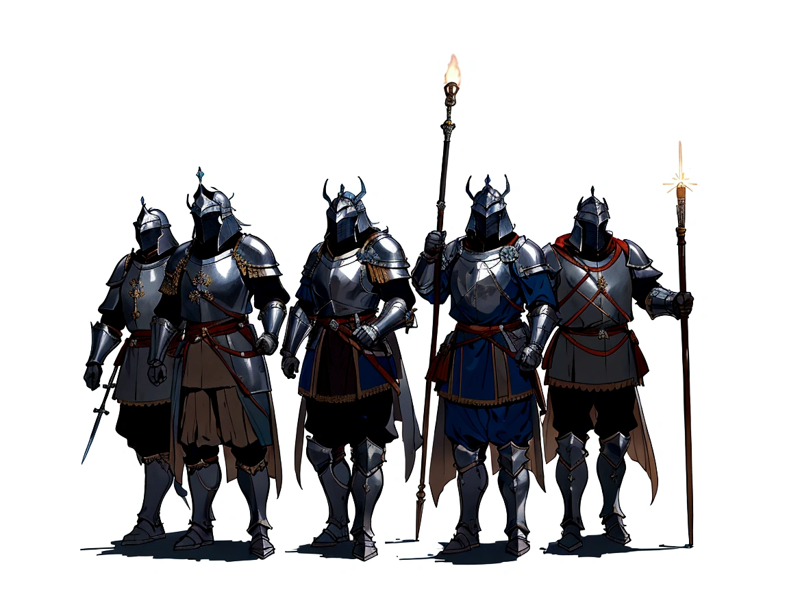 a group of men in medieval armor standing next to each other, medieval concept art, guards intricate, guards, heavily armoured, heavily armored, imperial military, by Ludwik Konarzewski, soldiers, by Artur Tarnowski, heavy cavalry, by Viktor de Jeney, by Tadeusz Pruszkówski, several soldiers, generic city guards