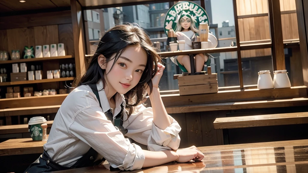 8K、RAW Photos、Highest quality、Super detailed、Super Resolution、Ultra HD、8K壁紙、Amazing details
(((Inside the Starbucks store)))、Woman sitting at a table by the window、16-year-old girl、((((Girls&#39; High School Uniforms))))、(((Eat cake、Drink coffee、smile)))、Emphasize cleavage
