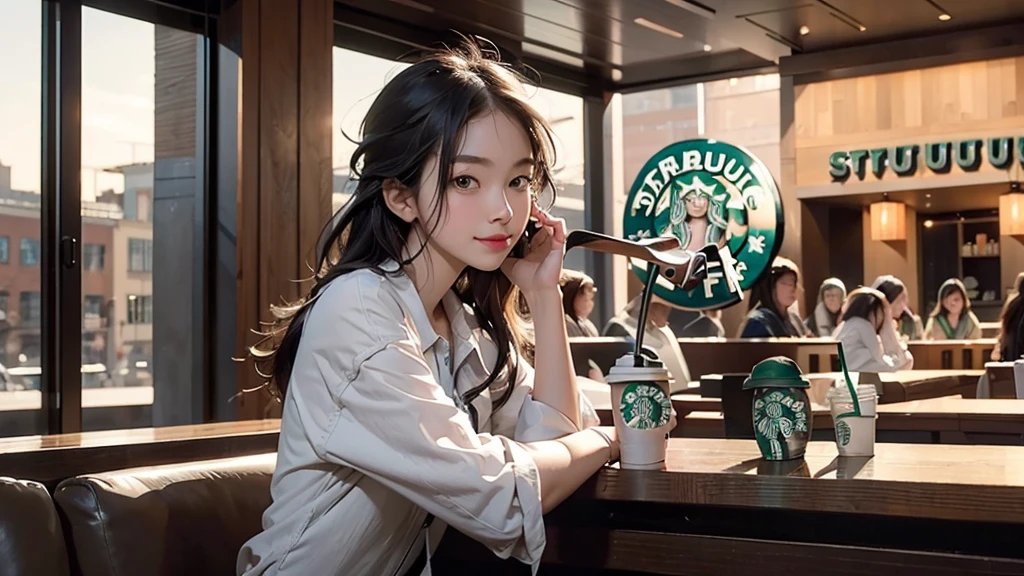 8K、RAW Photos、Highest quality、Super detailed、Super Resolution、Ultra HD、8K壁紙、Amazing details
(((Inside the Starbucks store)))、Woman sitting at a table by the window、16-year-old girl、((((Girls' High School Uniforms))))、(((Eat cake、Drink coffee、smile)))、Emphasize cleavage