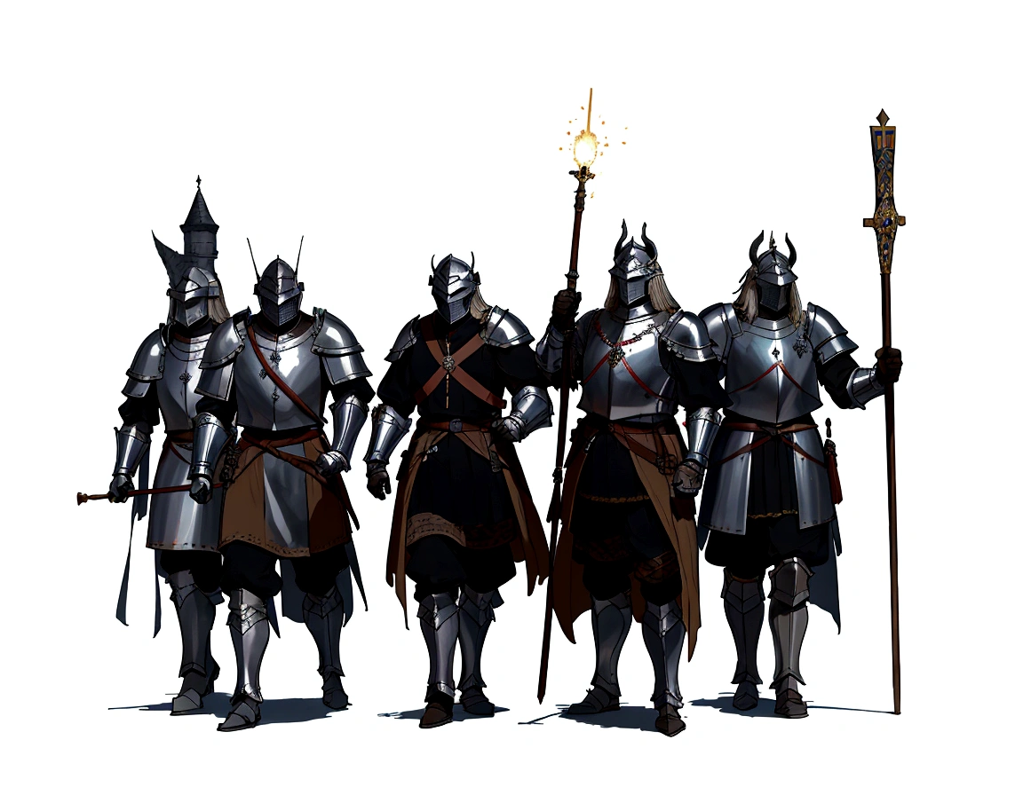 a group of men in medieval armor standing next to each other, medieval concept art, guards intricate, guards, heavily armoured, heavily armored, imperial military, by Ludwik Konarzewski, soldiers, by Artur Tarnowski, heavy cavalry, by Viktor de Jeney, by Tadeusz Pruszkówski, several soldiers, generic city guards
