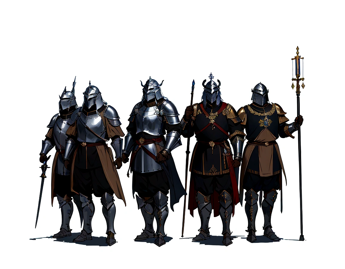 a group of men in medieval armor standing next to each other, medieval concept art, guards intricate, guards, heavily armoured, heavily armored, imperial military, by Ludwik Konarzewski, soldiers, by Artur Tarnowski, heavy cavalry, by Viktor de Jeney, by Tadeusz Pruszkówski, several soldiers, generic city guards