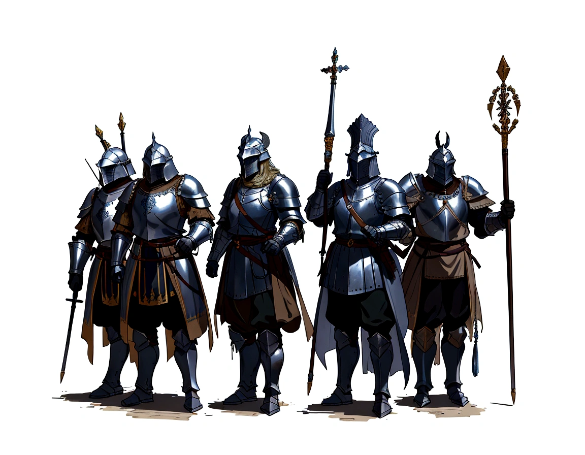 a group of men in medieval armor standing next to each other, medieval concept art, guards intricate, guards, heavily armoured, heavily armored, imperial military, by Ludwik Konarzewski, soldiers, by Artur Tarnowski, heavy cavalry, by Viktor de Jeney, by Tadeusz Pruszkówski, several soldiers, generic city guards