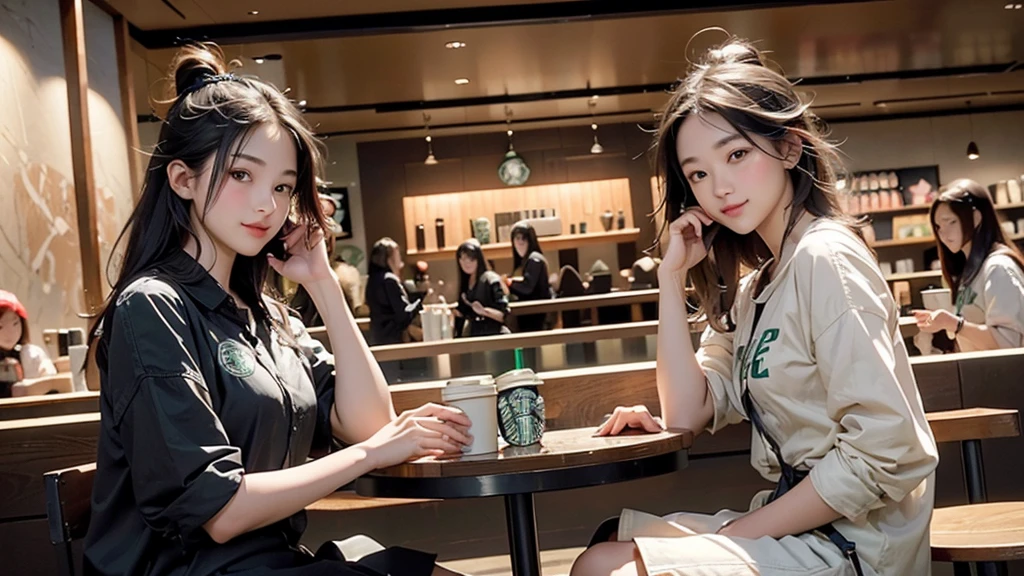 8K、RAW Photos、Highest quality、Super detailed、Super Resolution、Ultra HD、8K壁紙、Amazing details
(((Inside the Starbucks store)))、Woman sitting at a table by the window、16-year-old girl、((((Girls' High School Uniforms))))、(((Eat cake、Drink coffee、smile)))、Emphasize cleavage