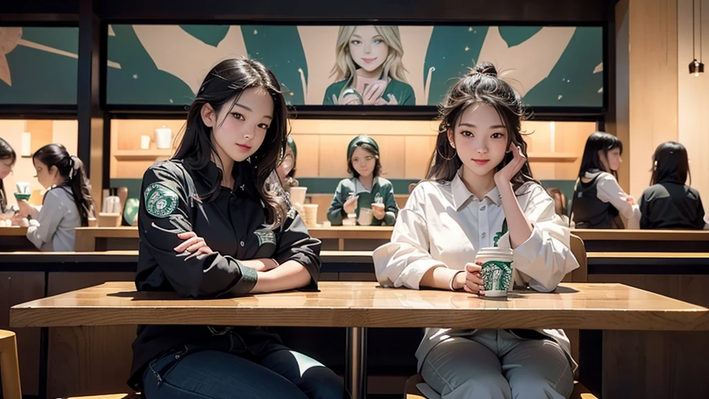 8K、RAW Photos、Highest quality、Super detailed、Super Resolution、Ultra HD、8K壁紙、Amazing details
(((Inside the Starbucks store)))、Woman sitting at a table by the window、、((((Girls' High School Uniforms))))、(((Eat cake、Drink coffee、smile)))、Emphasize cleavage