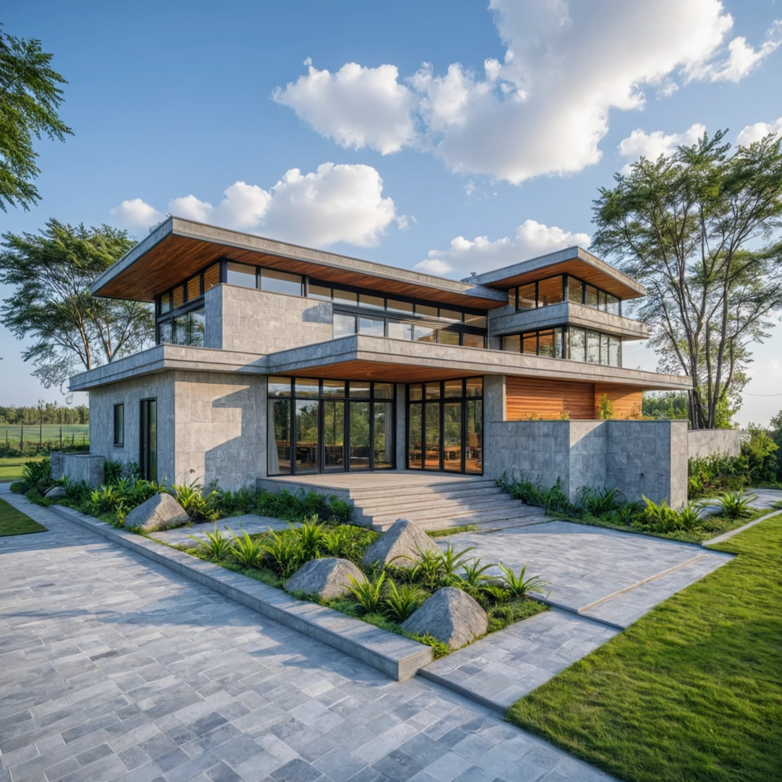 Masterpiece, 4k pixcel, high quality, best quality, authentic, super detail, outdoors, onestoreyvillaXL, aiaigroup, house style modern on the street ,stairs, white wall ,road,pavement, grass, trees, sky, cloud, (daylight:1.1)
