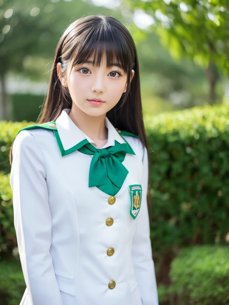 high quality、detailed、masterpiece、最high quality、8K、Japanese、beautiful girl、6 years old、Belly button、Thigh out、Sparkly eyes、Clear Eyes、Soft and rounded contours、detailedな顎のライン、(((Flat Chest:1.4)))、Swinging sword down、A magic circle for skill activation is deployed in front of him.、Painted from head to toe、Long hair flowing、A white and green sleeveless dress with multiple frills、Head tilted gracefully to one side、Hold the edge of the dress and lift it up、I draw a beautiful Japanese girl imitating a medieval knight standing on a grassland with a sword。The knight is wearing shining magical armor、He has removed his helmet and is holding it under his arm。The armor is a magical bikini armor made of mithril.、Fits the girl's body type、少女独特のFlat Chestの姿を醸し出しています。In the background is a castle and blue sky.。Pay attention to the contrast of light and shadow、Create a realistic texture。