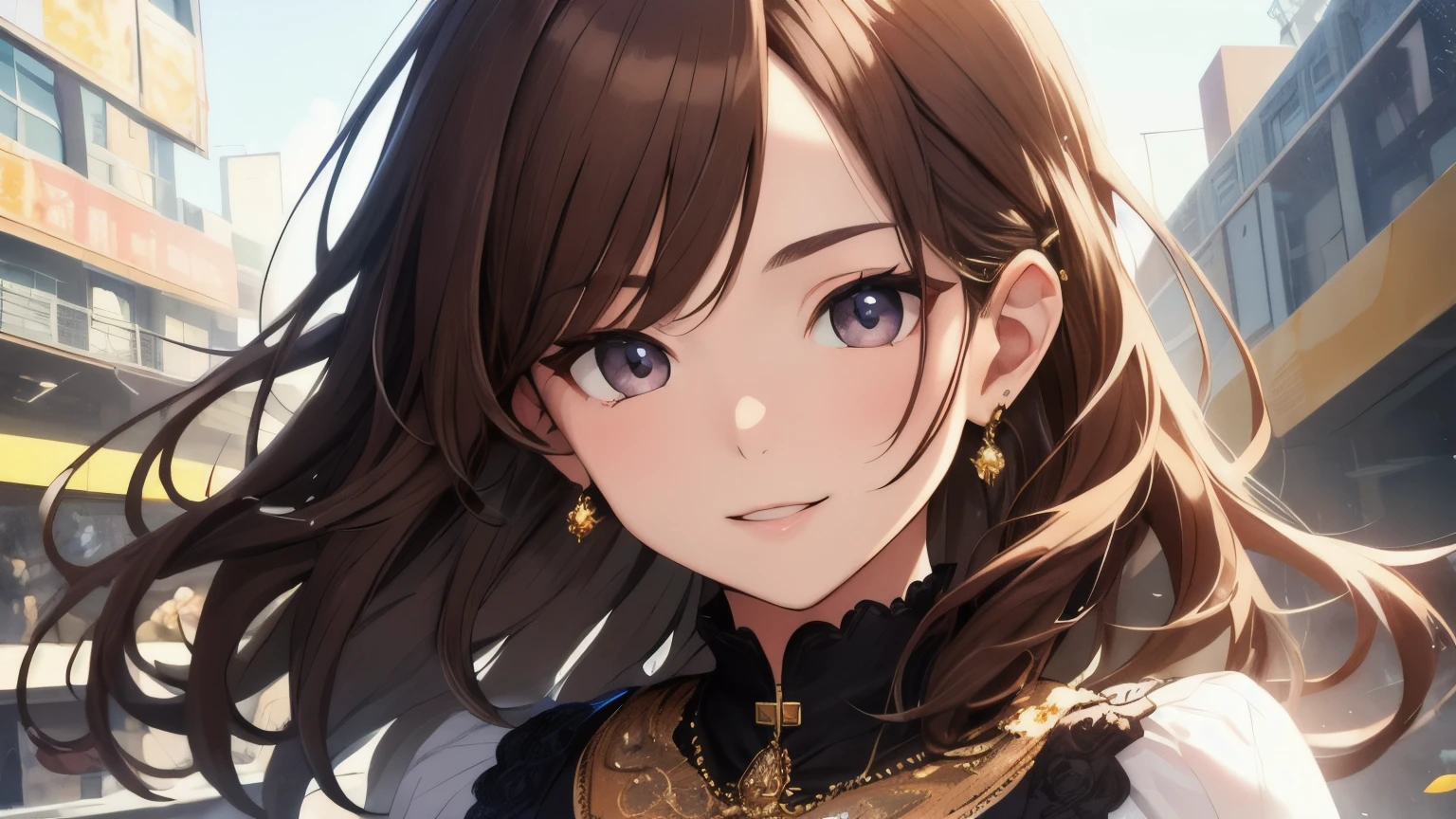 ((Highest quality)), ((masterpiece)), (detailed), Perfect Face、8K、whole、Brown Hair、Smooth Hair、Earrings、necklace、clear、front、I have a book