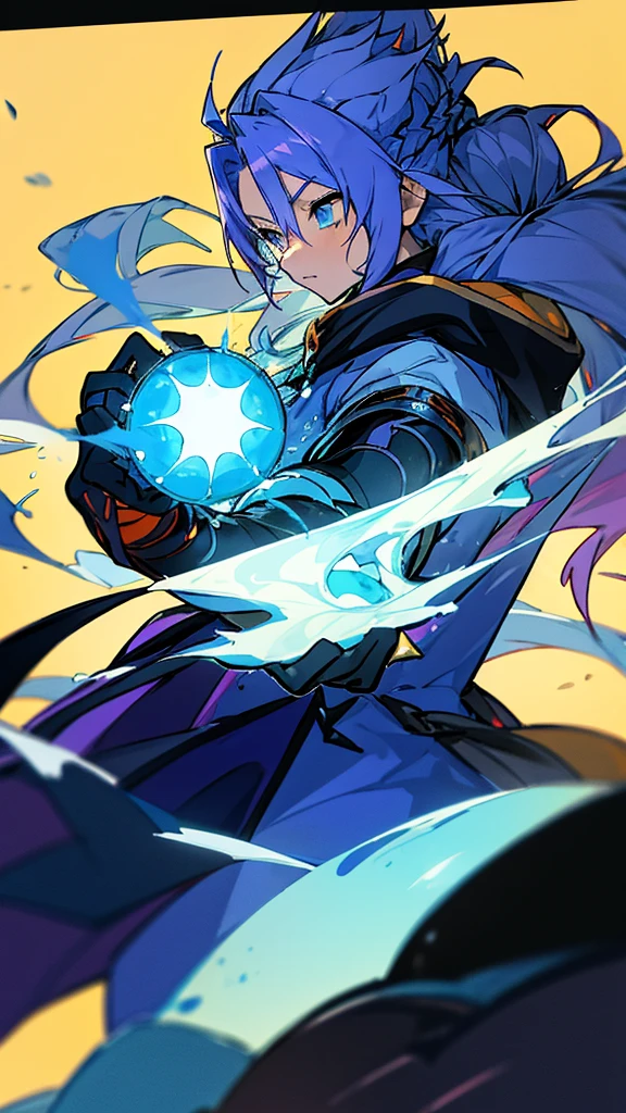 アニメ, a girl with long hair and a purple shirt is holding a blue object, rimuru storm, This character has cryokinesis, tensei shitara slime datta ken, a sorceress casting a ice ball, ice spell, reincarnated as a slime, with ice powers, profile shot of rimuru storm