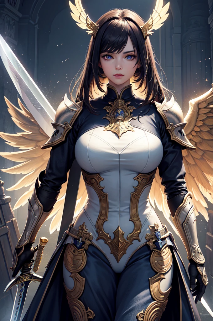 (Masterpiece, Best Quality: 1.3), Extremely Detailed, Intricate, 8k, HDR, Wallpaper, Cinematic Lighting, (Universe), (Sword Grip: 1.3), Glowing, Armor, Glowing Eyes, Female Mecha, Large Wings,