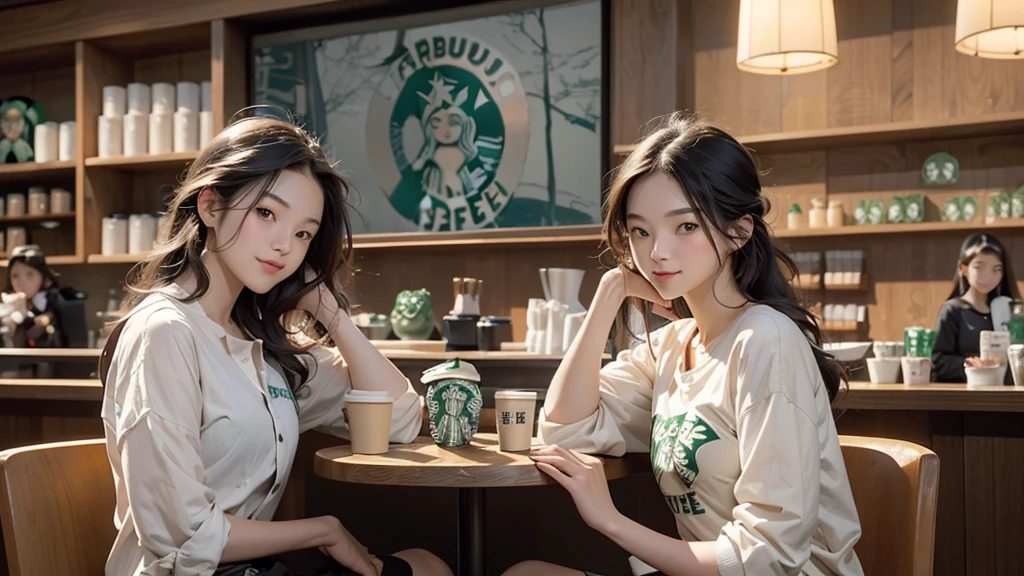 8K、RAW Photos、Highest quality、Super detailed、Super Resolution、Ultra HD、8K壁紙、Amazing details
(((Inside the Starbucks store)))、Woman sitting at a table by the window、、((((Girls' High School Uniforms))))、(((Eat cake、Drink coffee、smile)))、Emphasize cleavage