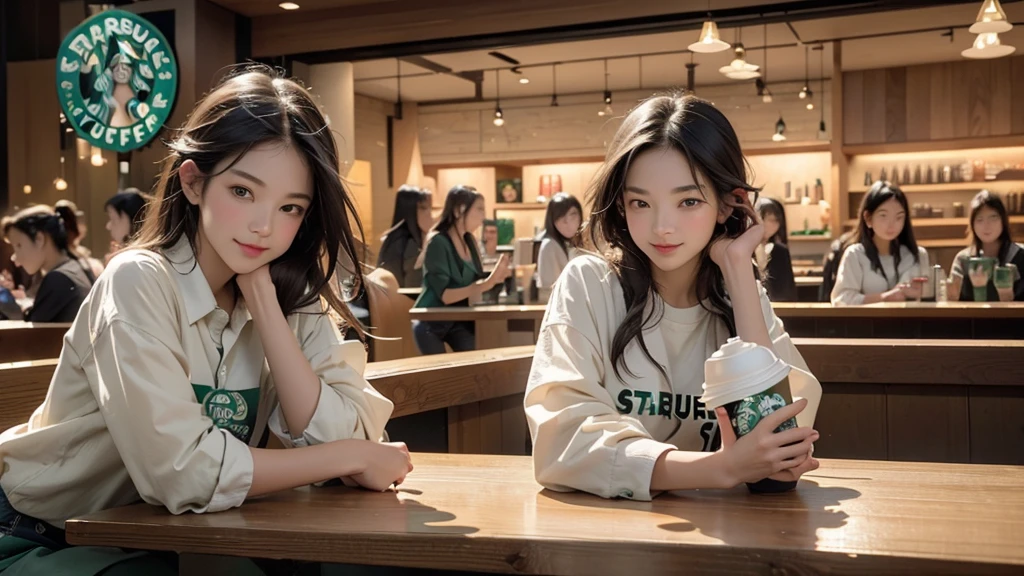 8K、RAW Photos、Highest quality、Super detailed、Super Resolution、Ultra HD、8K壁紙、Amazing details
(((Inside the Starbucks store)))、Woman sitting at a table by the window、、((((Girls&#39; High School Uniforms))))、(((Eat cake、Drink coffee、smile)))、Emphasize cleavage
