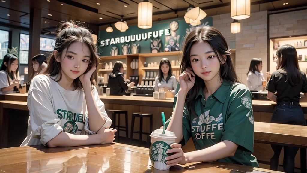 8K、RAW Photos、Highest quality、Super detailed、Super Resolution、Ultra HD、8K壁紙、Amazing details
(((Inside the Starbucks store)))、Woman sitting at a table by the window、16-year-old girl、((((Girls&#39; High School Uniforms))))、(((Eat cake、Drink coffee、smile)))、Emphasize cleavage
