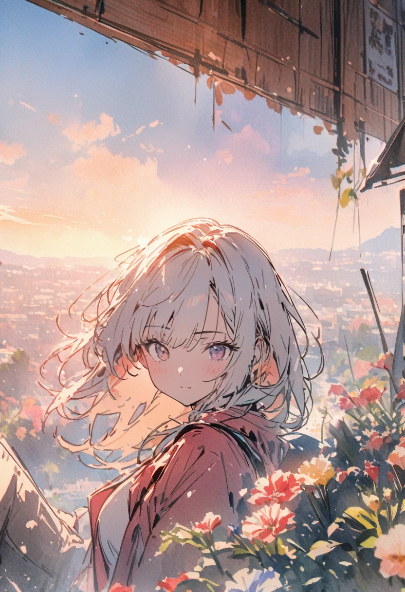 masterpiece,highest quality,ultra-detailed,high-definition background,8K,hi-res,high quality,BREAK,flower,girl, japanese manga style, sketch, Watercolor Colors.