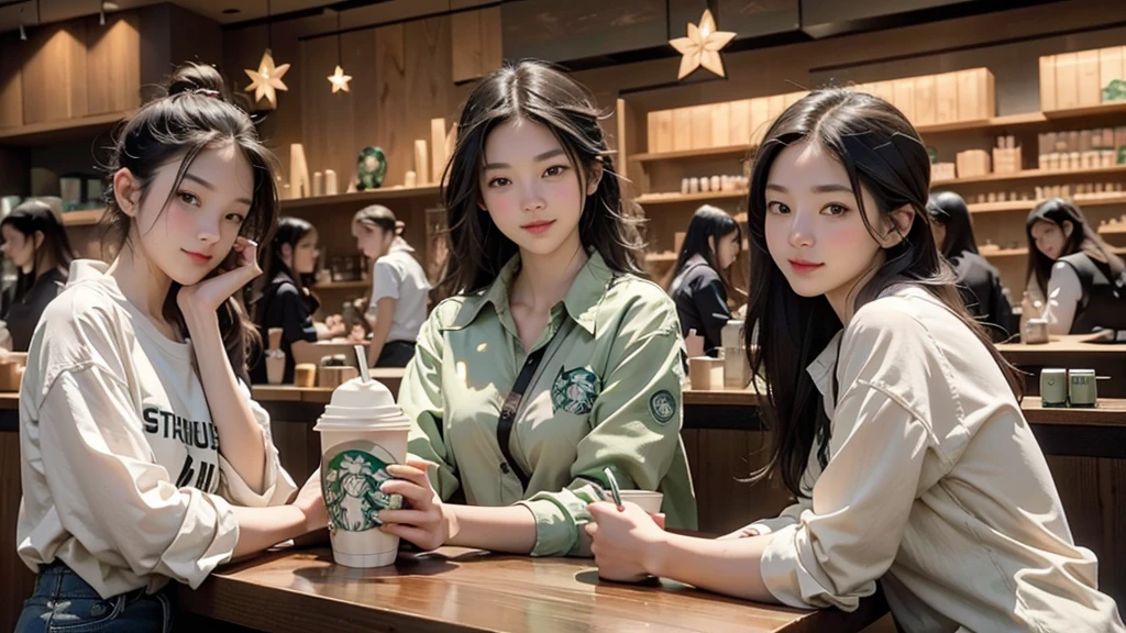 8K、RAW Photos、Highest quality、Super detailed、Super Resolution、Ultra HD、8K壁紙、Amazing details
(((Inside the Starbucks store)))、Woman sitting at a table by the window、16-year-old girl、((((Girls&#39; High School Uniforms))))、(((Eat cake、Drink coffee、smile)))、Emphasize cleavage
