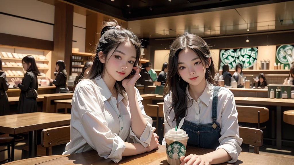 8K、RAW Photos、Highest quality、Super detailed、Super Resolution、Ultra HD、8K壁紙、Amazing details
(((Inside the Starbucks store)))、Woman sitting at a table by the window、16-year-old girl、((((Girls' High School Uniforms))))、(((Eat cake、Drink coffee、smile)))、Emphasize cleavage