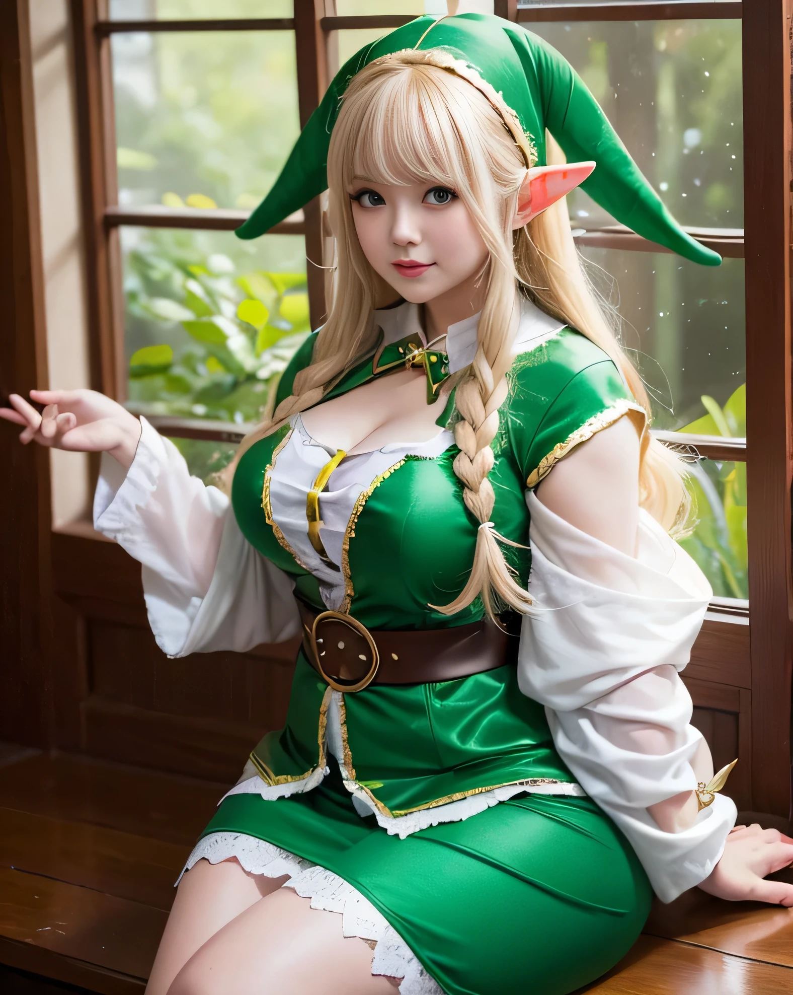 ((8K)), highest quality, 超High resolution, (Surreal)、(High resolution), 1 girl, ((elf costume)), Japanese, Overweight, extremely fat, Chubby