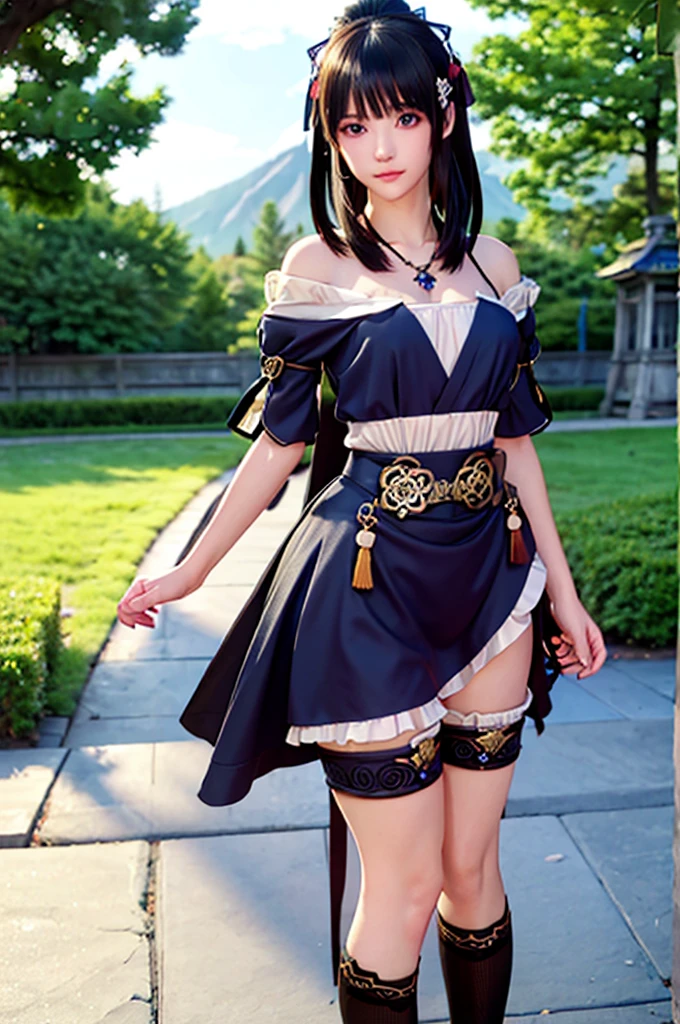 Nino　nanaco、short hair, Twin tails、Random color hair、 blue eyes, hair ornaments, Hair Ribbon, blunt , Both sides up, butterfly hair ornaments, skirt,Off the shoulder、Random color see-through kunoichi costume、Japanese see-through female samurai costume、See-through female ninja costume,, Open clothes, Collared dress emphasizes cleavage、胸の谷間のSweat is noticeable、Professional lighting light reflection、 looking at viewer, (masterpiece:1.2), Highest quality, High resolution, unity 8k wallpaper, (figure:0.8), (Beautiful fine details:1.6), Highly detailed face, Perfect lighting, Highly detailed CG, (Perfect hands, Perfect Anatomy),heavy rain、heavy rainで全身びしょ濡れ、heavy rainで全身びしょ濡れの服、High heels、 ((Perfect handsの形))、(Perfect foot shape、Embarrassed expression、blush、Gestures to seduce a man、Shining Sweat、Perfect Skin,Sweat is noticeable、太もものSweat is noticeable、 Fair skin,Tight waist, Sweating profusely、Sweaty hair、Sweaty clothes、Sweaty、Visible sweat、rain-wet hair、A vast Western church with stained glass windows、Holding a Japanese sword、Athlete System、cherry blossoms