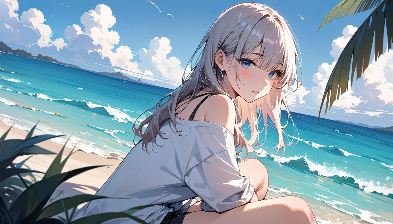 (masterpiece, Highest quality:1.2), 1 Girl, alone,Eyes open,I have a book,Tropical atmosphere,Ocean