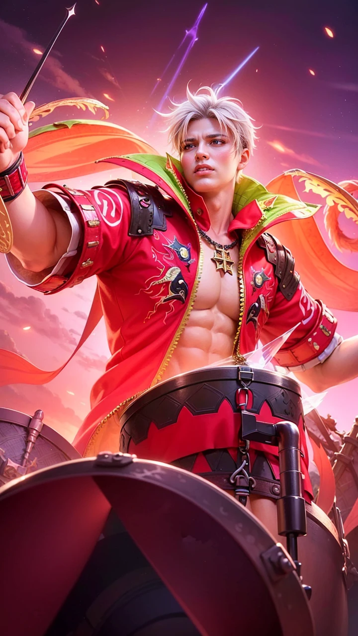 a close up of a person in a costume holding a sword, draconic looking armor, masculine male, masterpiece, ((perfect eyes)) best quality, (semirealism:1.9), beautiful lighting, (extremely detailed CG unity 4k fhd wallpaper), High Detail, Sharp focus, dramatic outdoors, 1 boy ,19 years old, black short hair, yellow eyes.