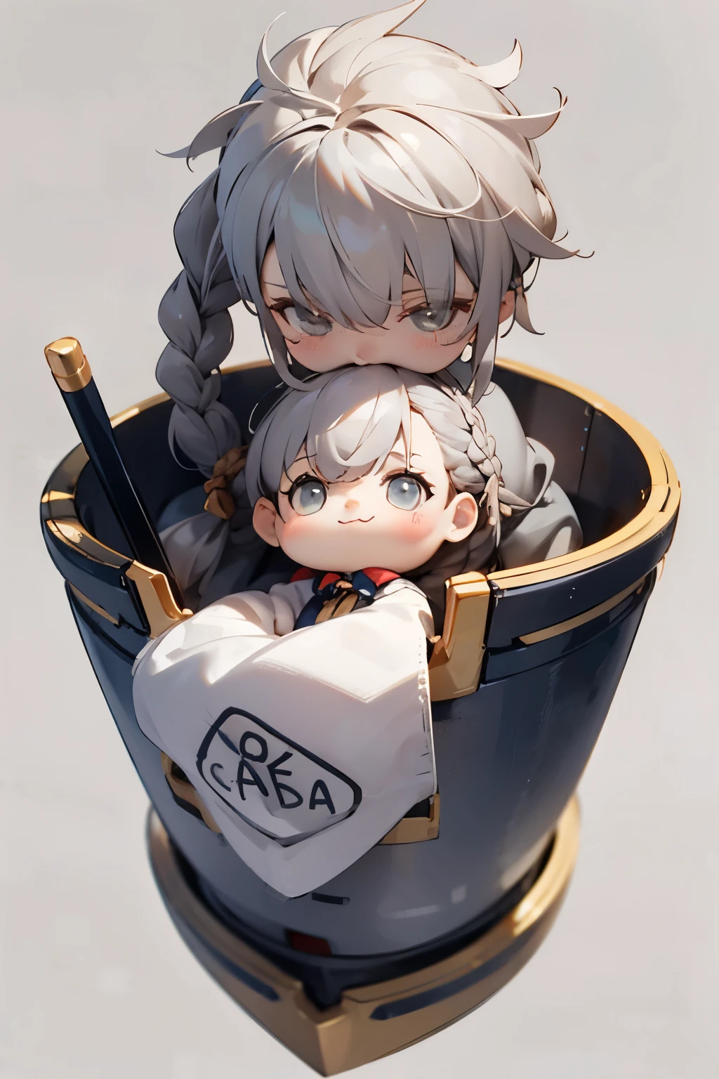 (No background), ((cute)), (Gray Hair), (Braid), , 