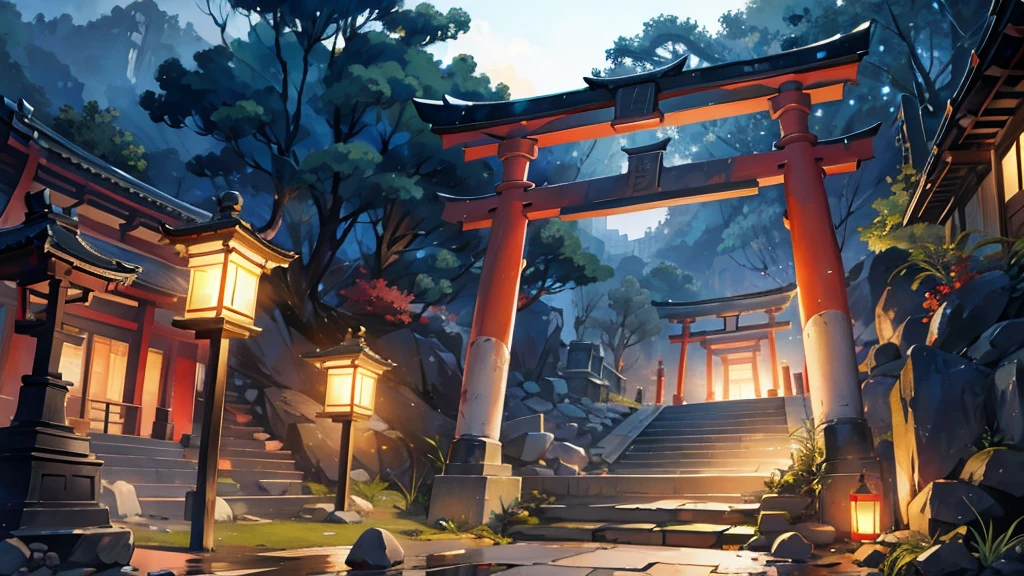 Mysterious stone steps、stone lantern、torii
