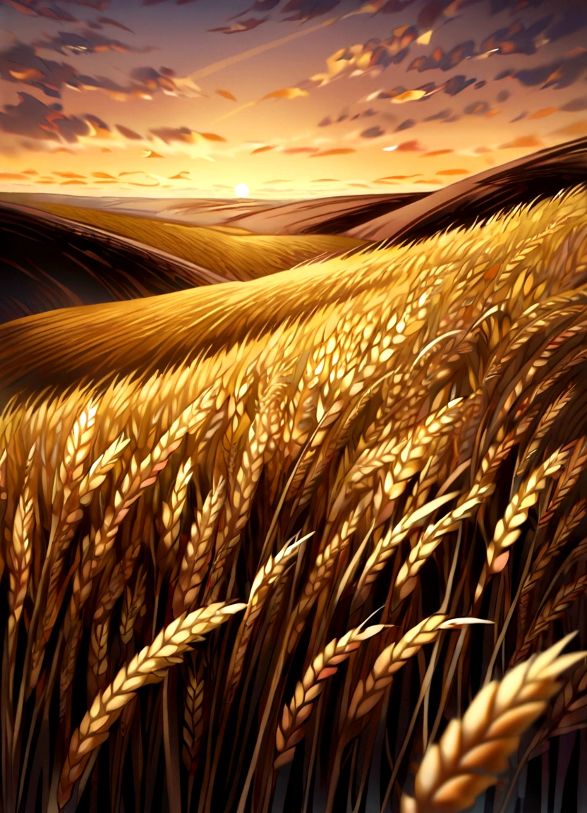 Kilo,Golden wheat field at sunset in autumn,Wheat field horizon and sky in pastel gold tones,Image in 2560X1440 pixel format