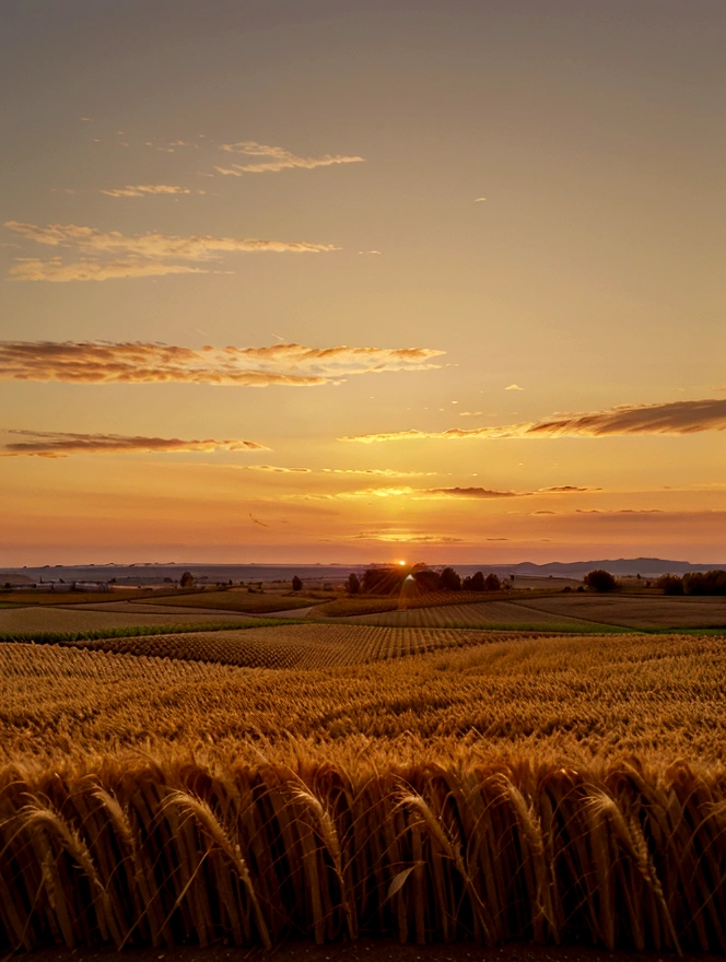 Kilo,Golden wheat field at sunset in autumn,Wheat field horizon and sky in pastel gold tones,Image in 2560X1440 pixel format