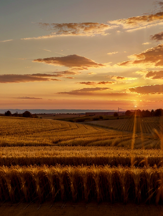 Kilo,Golden wheat field at sunset in autumn,Wheat field horizon and sky in pastel gold tones,Image in 2560X1440 pixel format