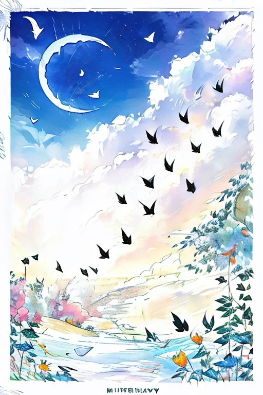 Moon, butterfly and feathers coloring book