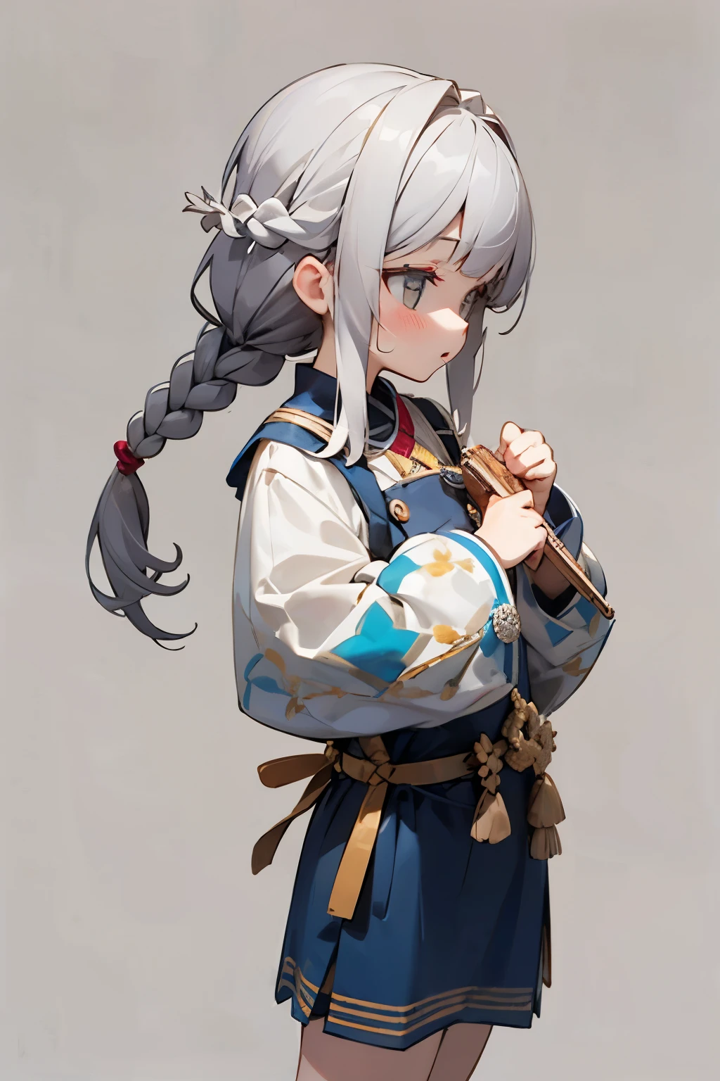 (No background), ((cute)), (Gray Hair), (Braid), ,