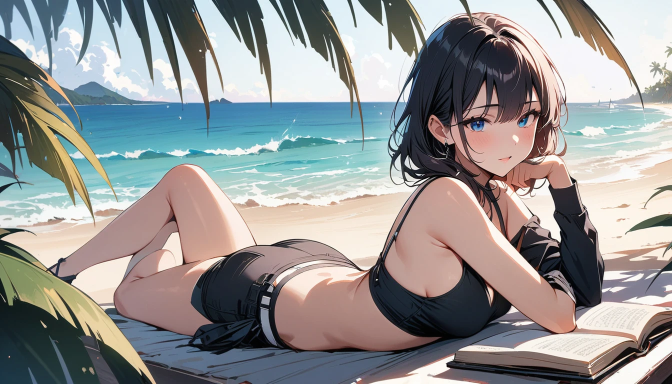 (masterpiece, Highest quality:1.2), 1 Girl, alone,Eyes open,I have a book,Tropical atmosphere,Ocean