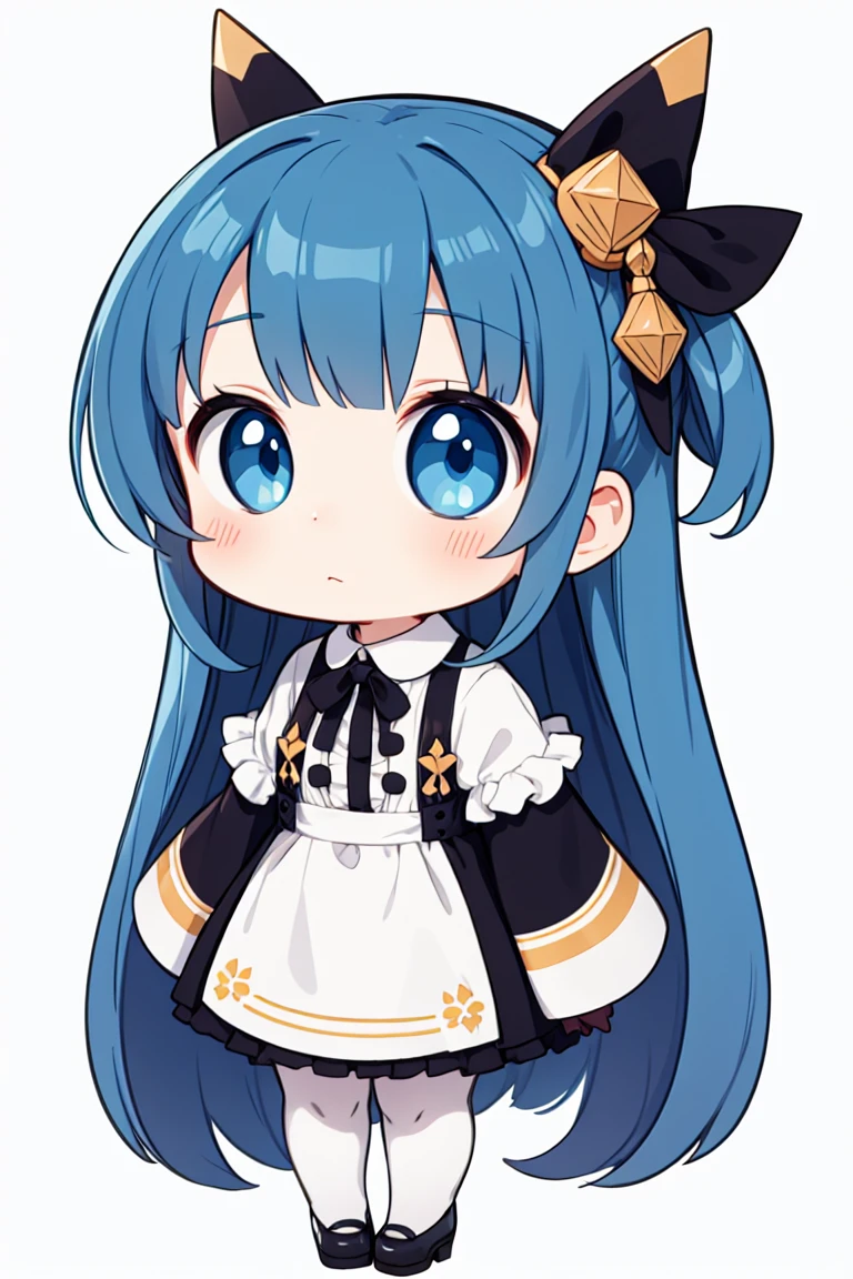 chibi, flat color, solo, full body, cute, (highest quality), blue eye, long hair, white background, (masterpiece)