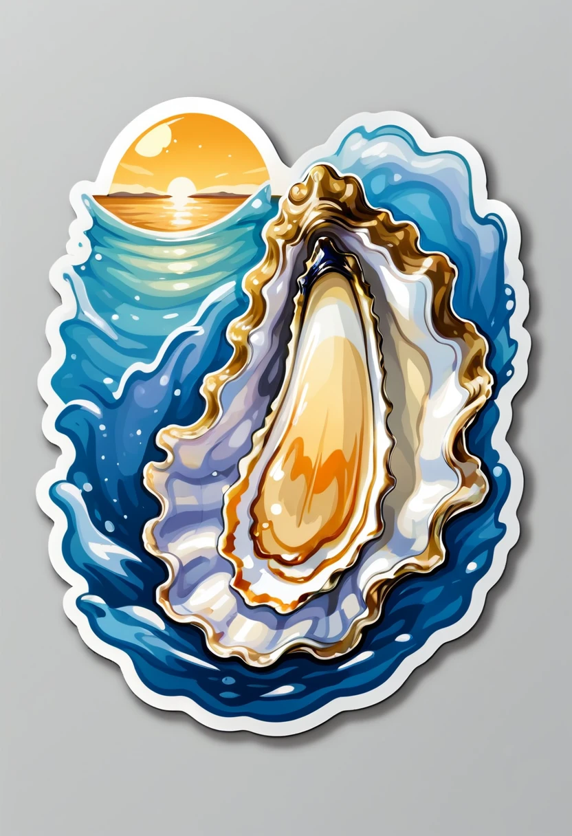 A sticker, an oyster , fond simple
