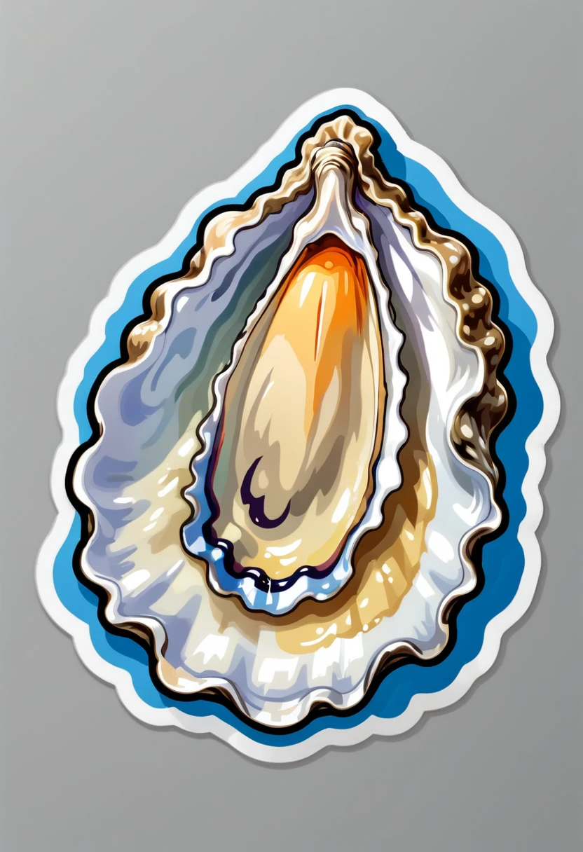 A sticker, an oyster , fond simple