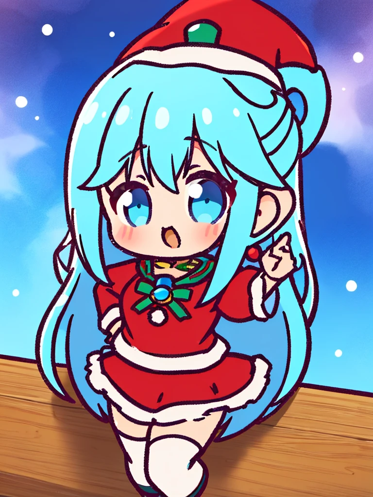 ((top quality)), ((masterpiece)), (Miniskirt with Santa Claus details), Red Santa Dress,perfect face, 1 girl, Aqua Konosuba