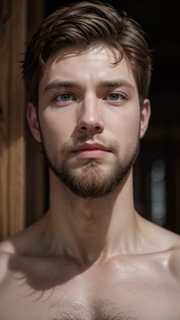 A white man, with medium beard and short brown hair, Brown eyes, strong bodie, 15th century men's clothing