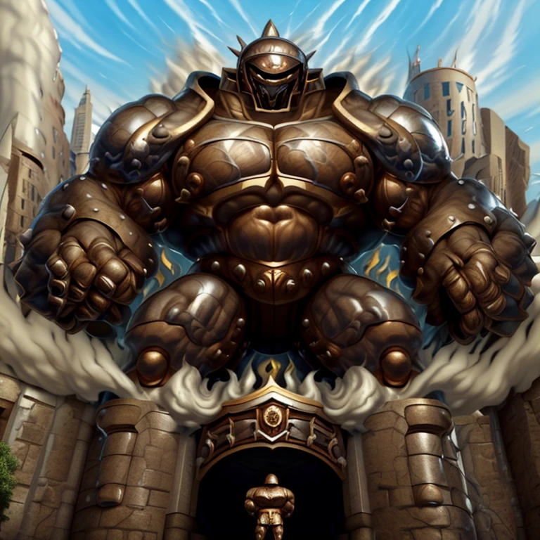 SOLO (masterpiece. official art. 8k. best quality. detailed full body. full body.)
(situation 1 : dominating Armored Flazzard. Armored Flazzard is over 1000 meters long. focus GIANT mechanical Muscular Armored Flazzard is trampling the city. Looking down. macro. stomp. Low-angle perspective. emphasizing the immense size.)
(situation 2 :smoke and flames rising from the destruction in the city)
(Additional details 1: real texture material. whole body shines like metal. emphasizes the muscles. suit fully made of metal. no face.).
(Additional details 2: Detailed head. Detailed Body. Detailed abs. gigantic muscles. HYPER MUSCLES. Gigachad Muscular. big muscle. pecs. triceps. traps. unusually developed muscular body. body full of huge muscles. showing off muscles. pectorales enormes. Exaggeratedly huge muscles. huge muscles. long legs.).