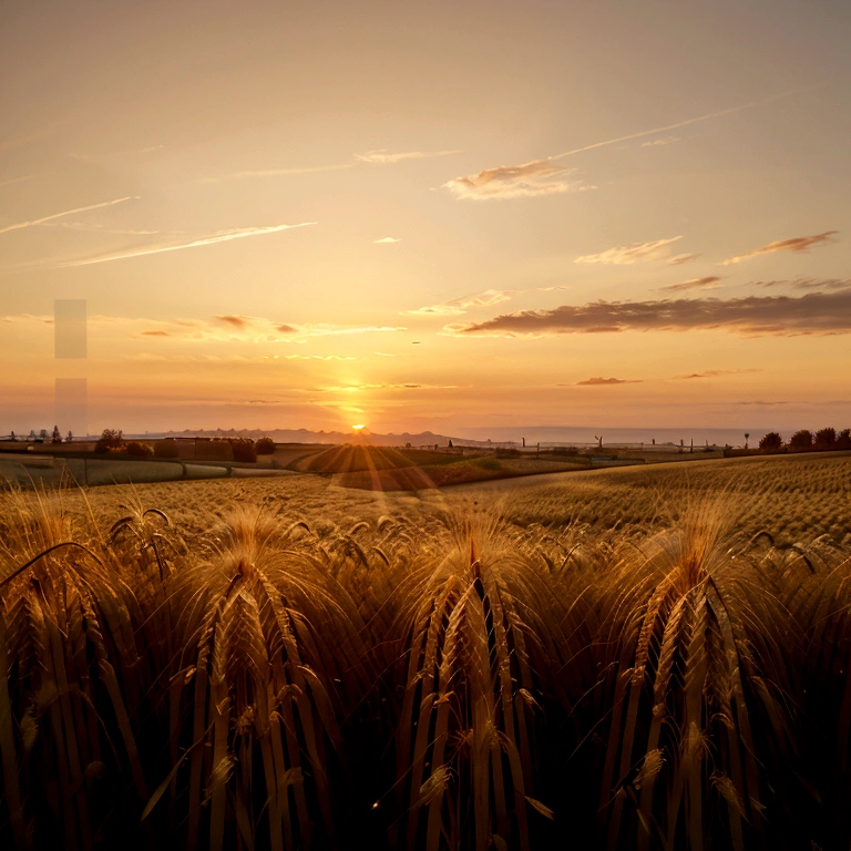 Kilo,Golden wheat field at sunset in autumn,Wheat field horizon and sky in pastel gold tones,Image in 2560X1440 pixel format
