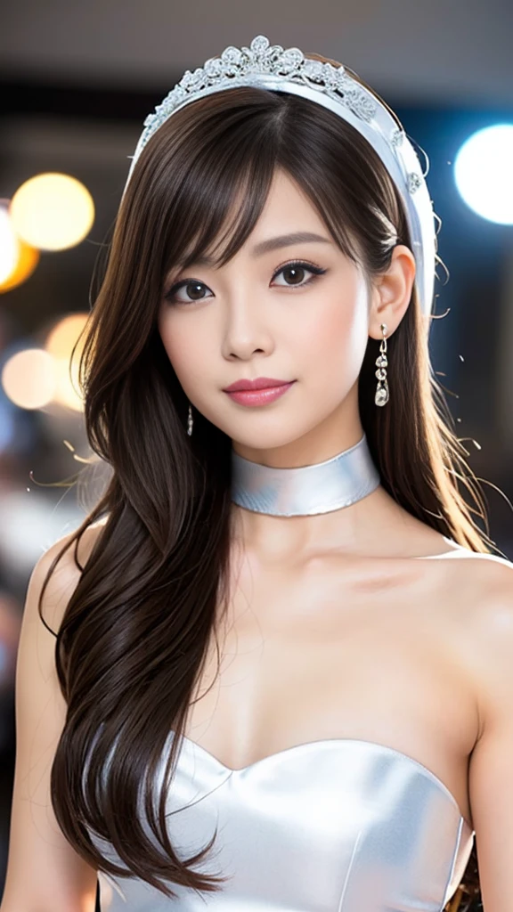 masterpiece, Highest quality, Realistic, Highly detailed CG integrates 8K, 8K,(Very beautiful face, Beautiful Lips, Beautiful Eyes), Exquisitely detailed face,1 Girl, Very beautiful girl,Exquisite eye makeup,Subtle eye detail,The best example of four fingers and one thumb,Toned figure,Nice and beautiful smile,明るいLong Hair,transparent, Quality hair,(masterpiece, Highest quality:1.2),alone,The eyes are exquisite and delicate,Brown Hair、Long Hair、Pink Lips,blue eyes,Big Breasts、Wavy Hair、((Race Queen Cosplay)))、Japanese、25-year-old female