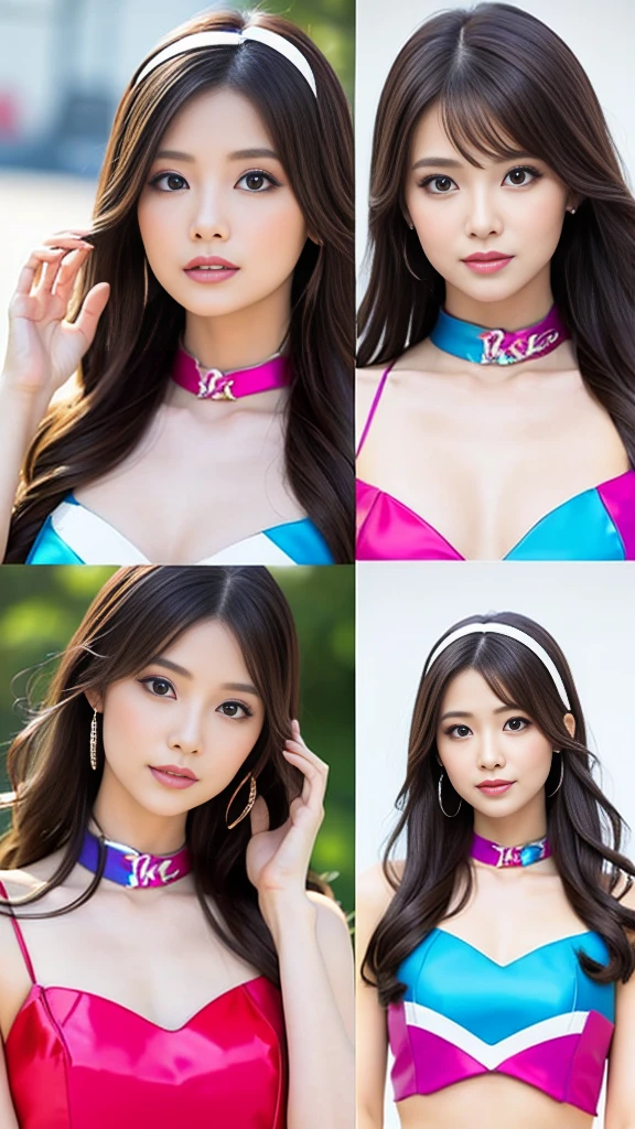 masterpiece, Highest quality, Realistic, Highly detailed CG integrates 8K, 8K,(Very beautiful face, Beautiful Lips, Beautiful Eyes), Exquisitely detailed face,1 Girl, Very beautiful girl,Exquisite eye makeup,Subtle eye detail,The best example of four fingers and one thumb,Toned figure,Nice and beautiful smile,明るいLong Hair,transparent, Quality hair,(masterpiece, Highest quality:1.2),alone,The eyes are exquisite and delicate,Brown Hair、Long Hair、Pink Lips,blue eyes,Big Breasts、Wavy Hair、((Race Queen Cosplay)))、Japanese、25-year-old female