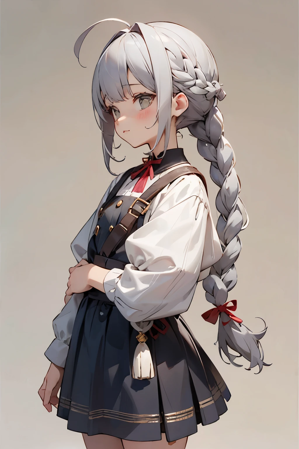 (No background), ((cute)), (Gray Hair), (Braid), ,