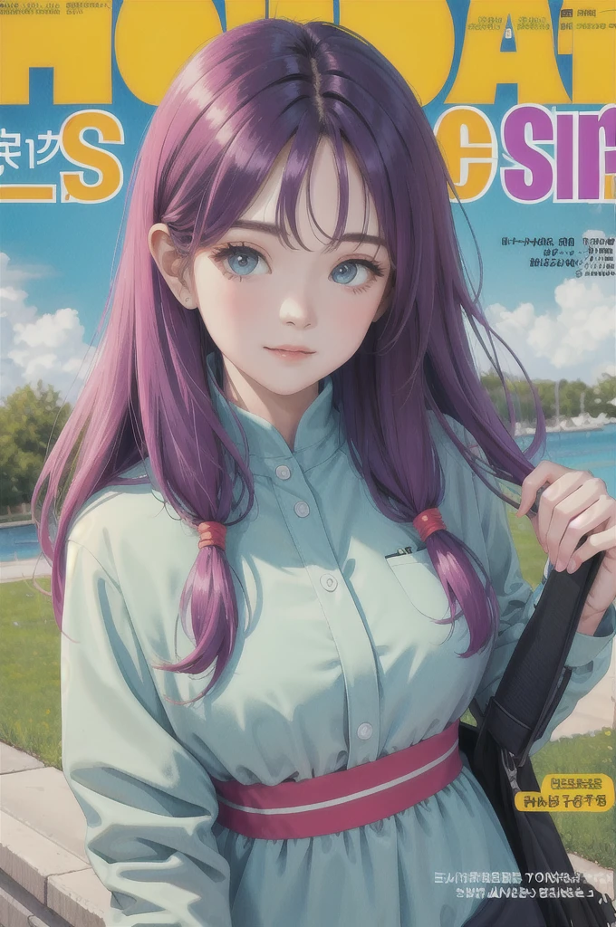 masterpiece, best quality, spring outfit, colorful hair, outdoor, magazine cover ,upper body,